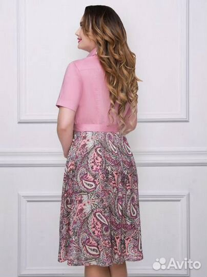 Новое платье рубашечный верх нарядное розовое 46-4