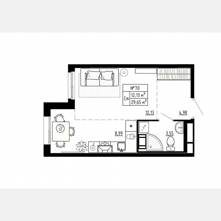 Квартира-студия, 29,7 м², 4/4 эт.