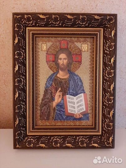 Икона Иисуса Христа из бисера