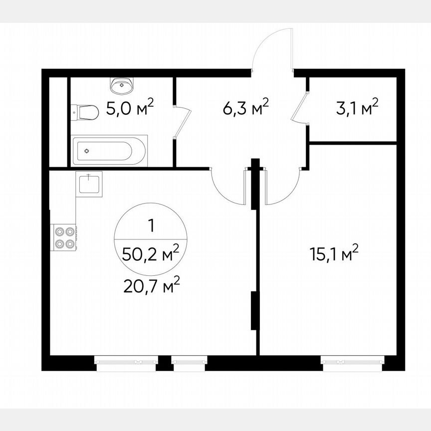 1-к. квартира, 50,2 м², 11/17 эт.