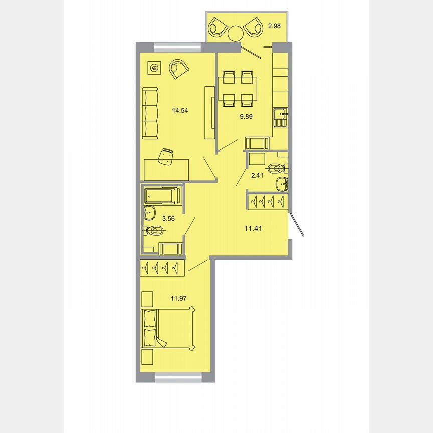 2-к. квартира, 54,6 м², 5/15 эт.