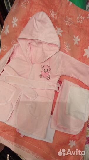 Банный халат детский 1+ с полотенцем и салфеткой