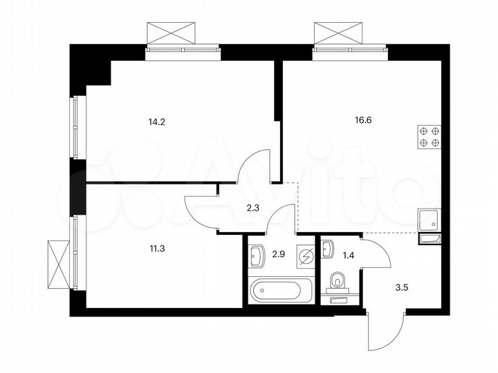2-к. апартаменты, 52,2 м², 21/21 эт.