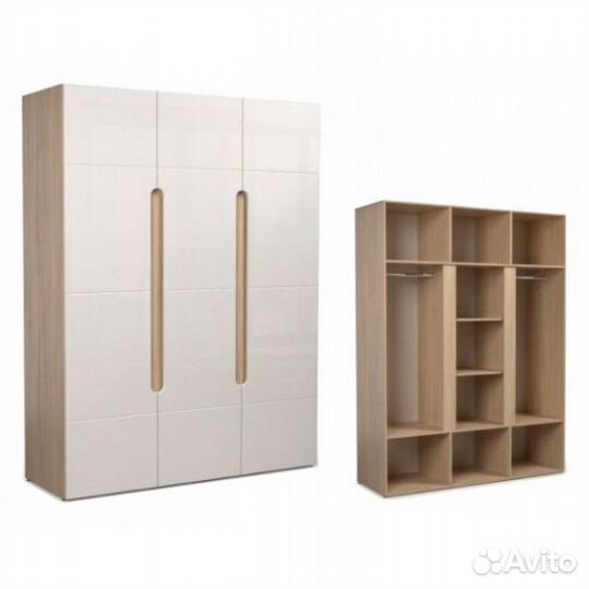 Шкаф Эврика 3-х ств. шимо светлый/белый глянец 1,6