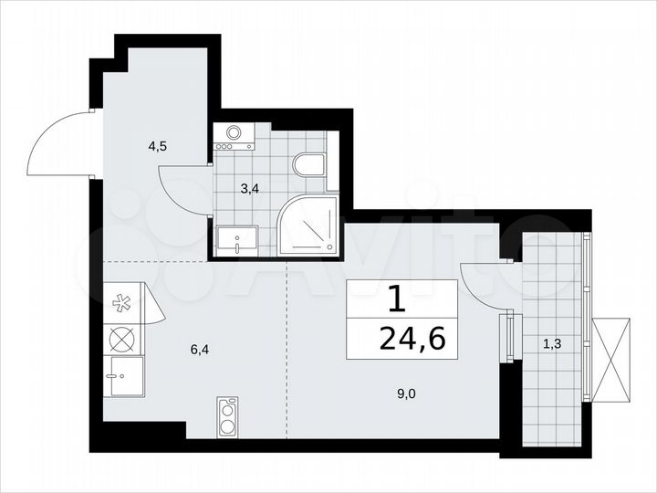 Квартира-студия, 24,6 м², 16/17 эт.