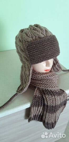 Вязаная шапка, шарф, варежки ручной работы