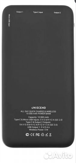 Powerbank Uniscend внешний аккумулятор 10000 мАч