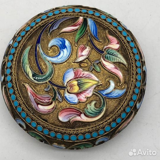 Пудреница серебряная эмаль, 84 проба