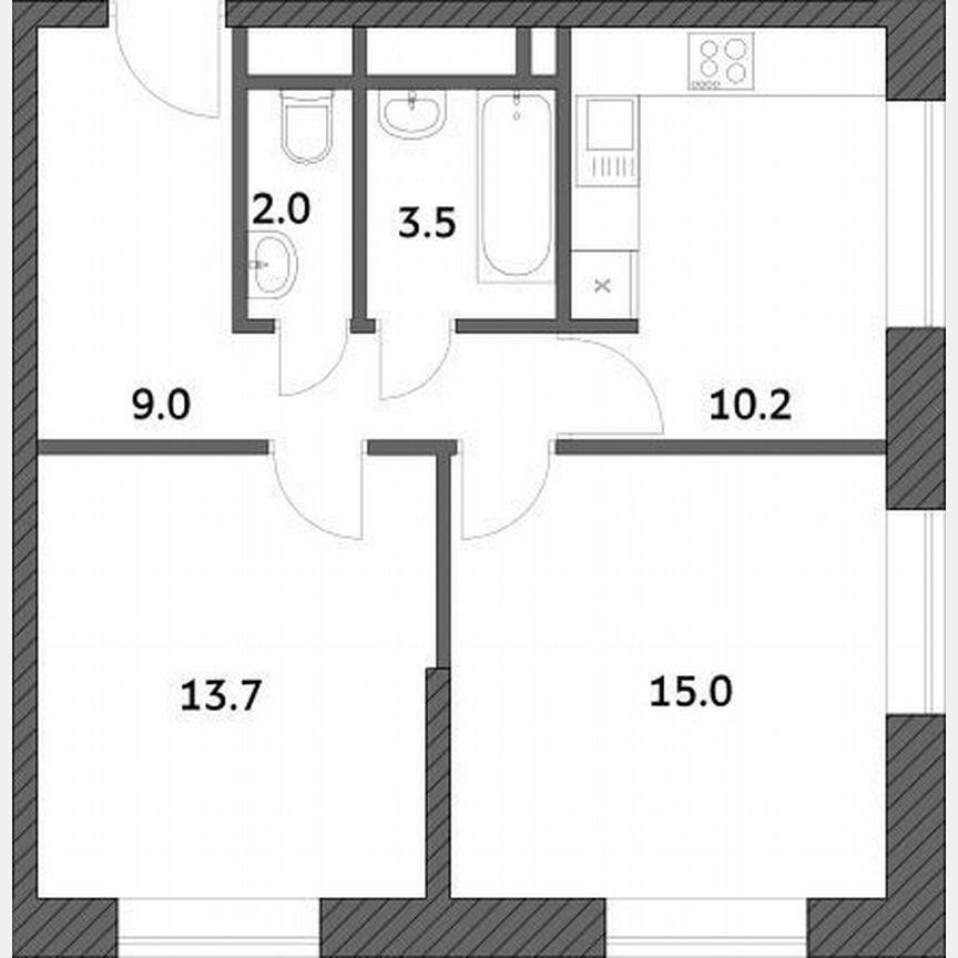 2-к. квартира, 53,4 м², 18/19 эт.