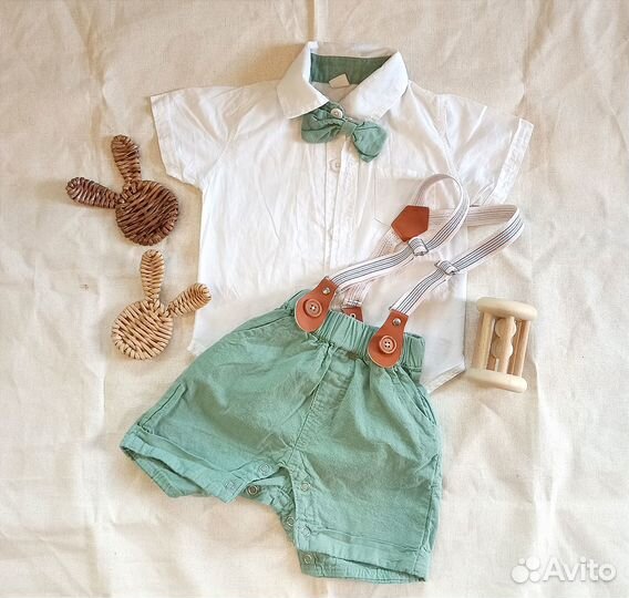 Костюм нарядный с бабочкой и подтяжками 62 размер