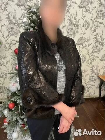 Кожанная куртка, мех норка лазерная обработка