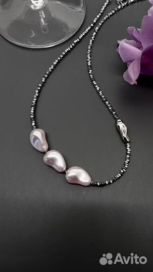 Чокер из гематита и жемчуга Swarovski