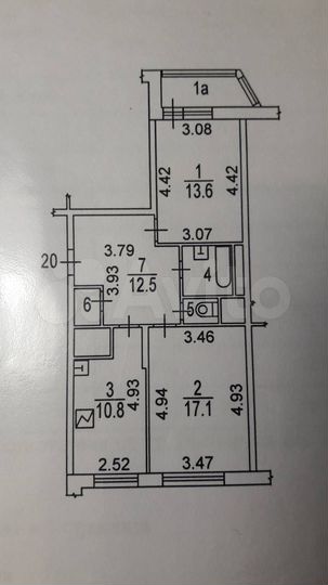 Комната 17 м² в 1-к., 5/22 эт.