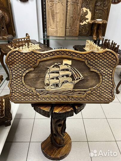 Нарды ручной работы с Кораблём из дуба