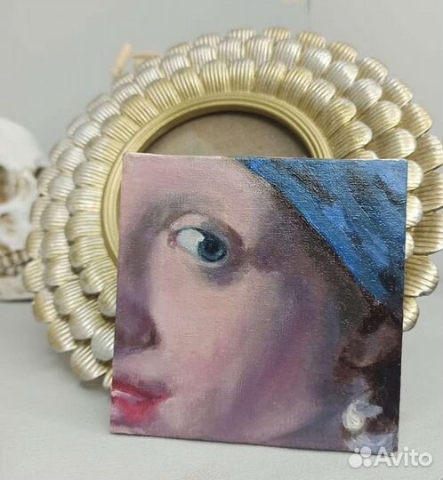 Миниатюра копия масло Девушка с жемчужной сережкой
