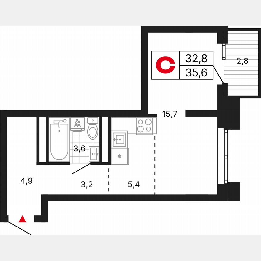 Квартира-студия, 35,6 м², 24/29 эт.