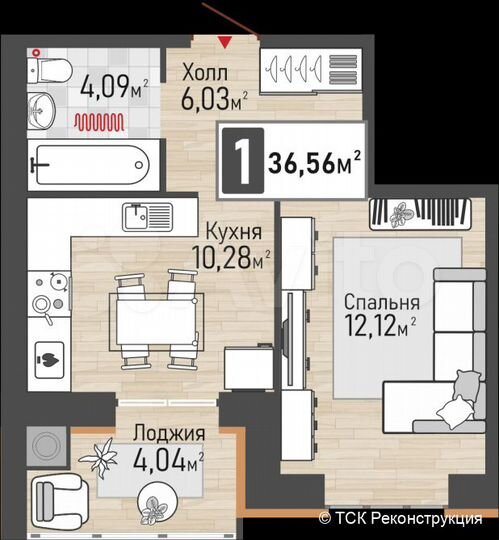 1-к. квартира, 36,6 м², 2/10 эт.
