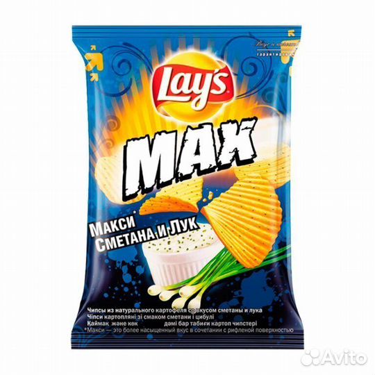 Чипсы Лейс (lays) Макс Рифленые Сметана и Лук 81г