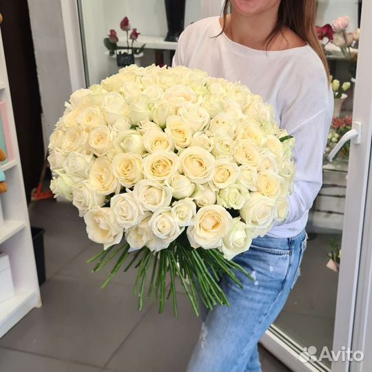 Белые розы 60 см за 1шт