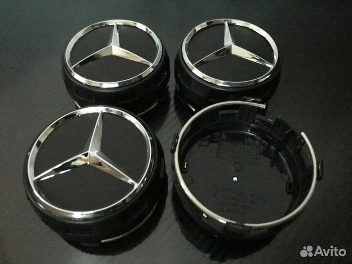 Заглушки на диски Mercedes Benz 75 мм. gray выпукл