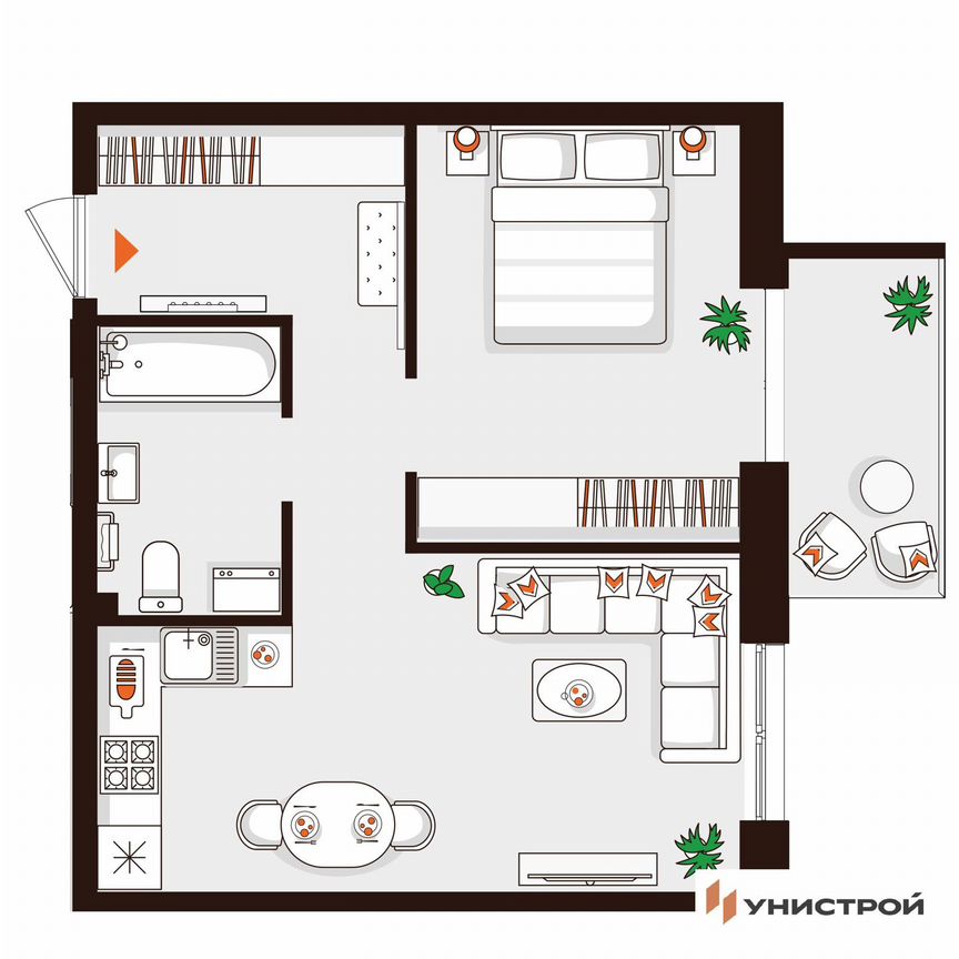 1-к. квартира, 43,6 м², 1/5 эт.
