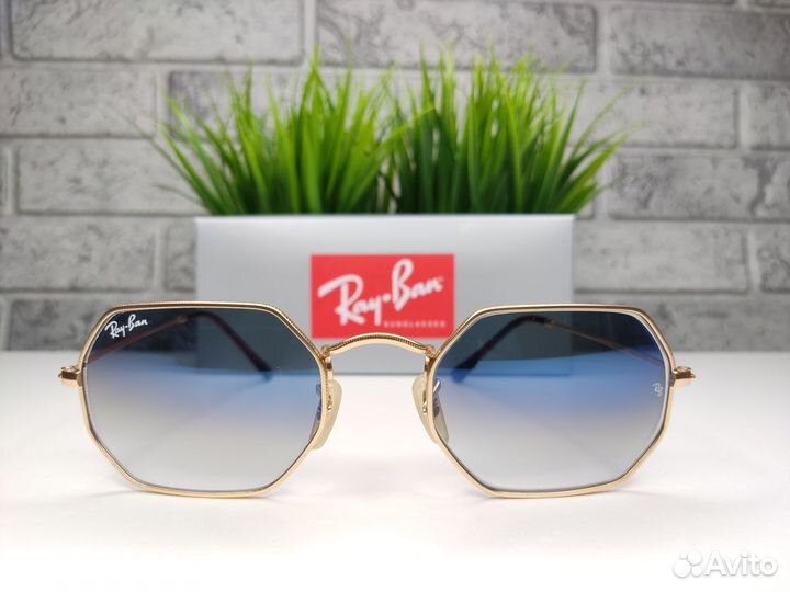 Очки Ray Ban Octagonal 3556 Golden Blue Стекло