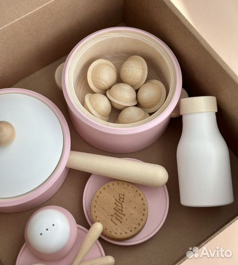 Деревянный детский набор посуды