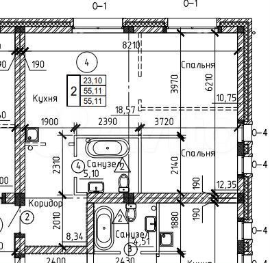 Своб. планировка, 55,1 м², 1/2 эт.