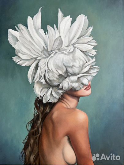 Картина маслом Девушка с перьями