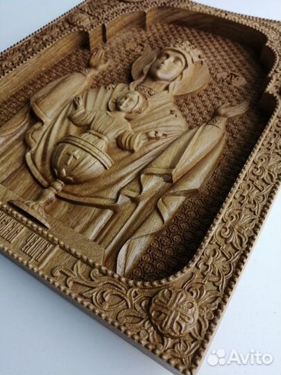 Икона из дерева резная, панно