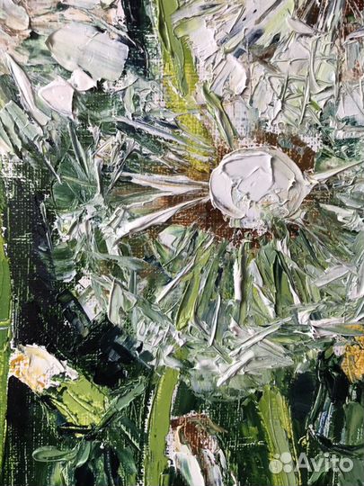 Живопись маслом. Одуванчики. 50х30