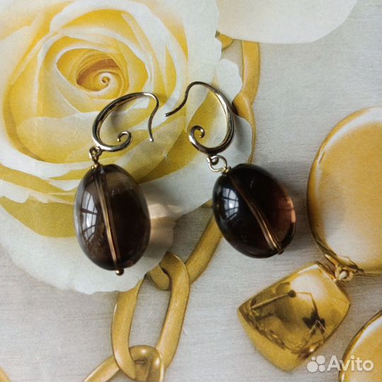 Серьги с раухтопазом