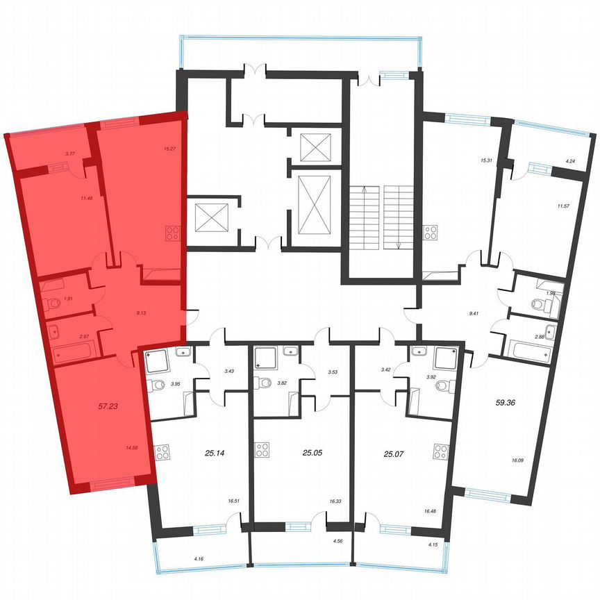 2-к. квартира, 59,1 м², 7/22 эт.