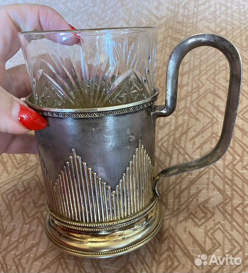 Серебряный подстаканник со стаканом, 84 проба