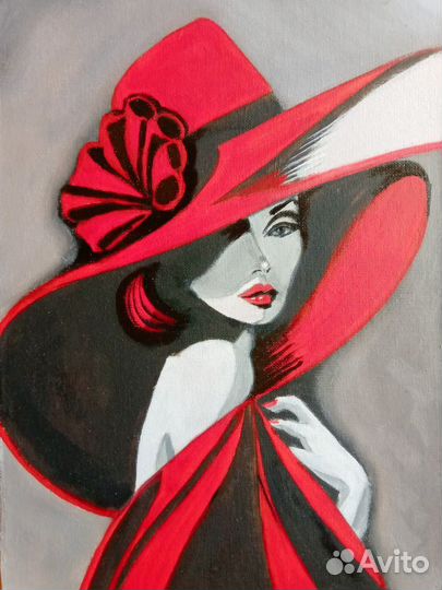 Картины маслом на холсте Пара Красная шляпа