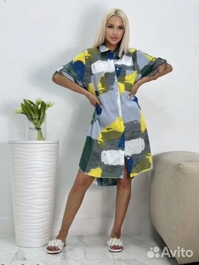 Платье рубашка женское летнее большие размеры