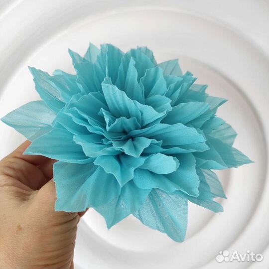 Брошь цветок большой, брошь голубая, бирюзовая