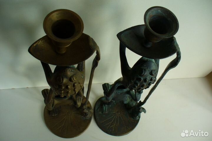 Подсвечник Лягушки.Латунь.Бронза