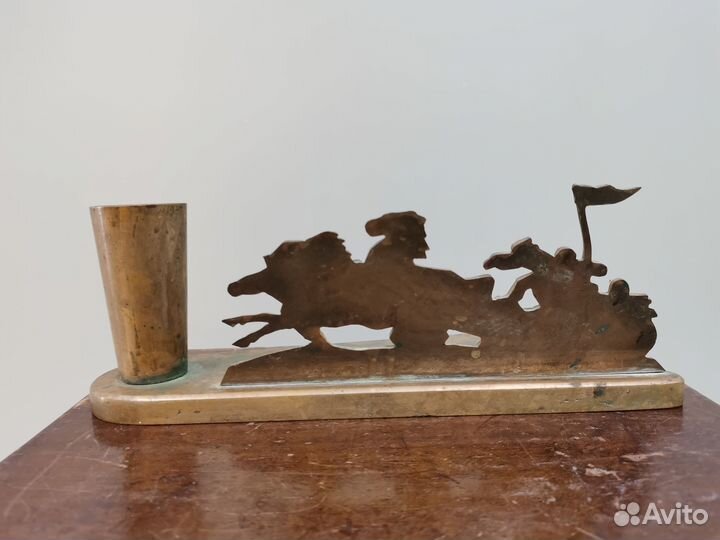 Письменный набор чернильница тачанка СССР бронза