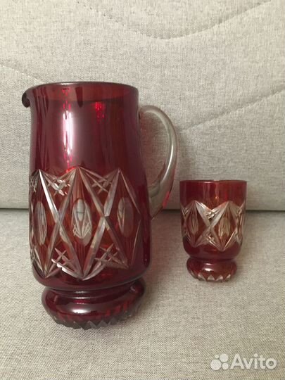 Графин и стакан, цветное стекло,алмаз.гр, СССР