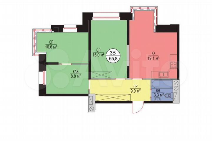 3-к. квартира, 64,3 м², 8/9 эт.