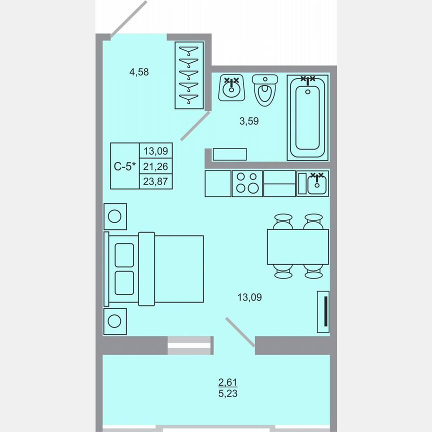 Квартира-студия, 23,9 м², 13/17 эт.