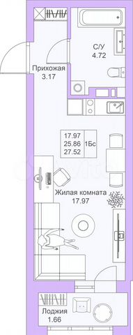 Квартира-студия, 27,5 м², 20/25 эт.
