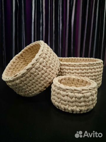 Корзина вязаная из трикотажной пряжи на заказ
