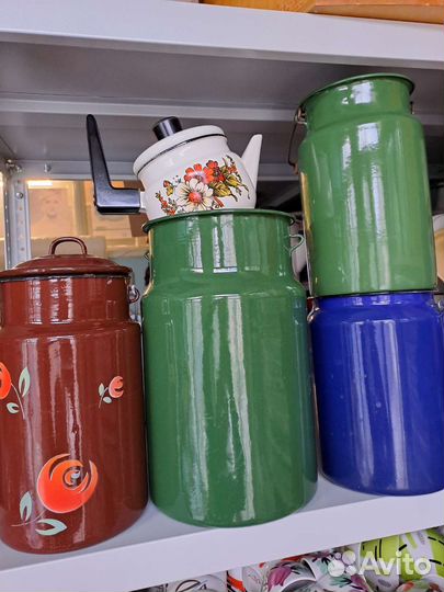 Бидон эмалированный СССР синий зеленый