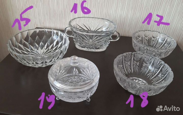 Хрусталь СССР вазы, салатницы, фужеры, маслёнка