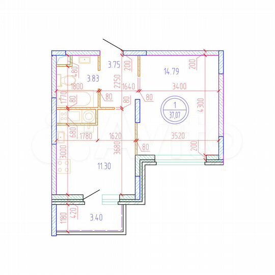 1-к. квартира, 37,1 м², 4/12 эт.
