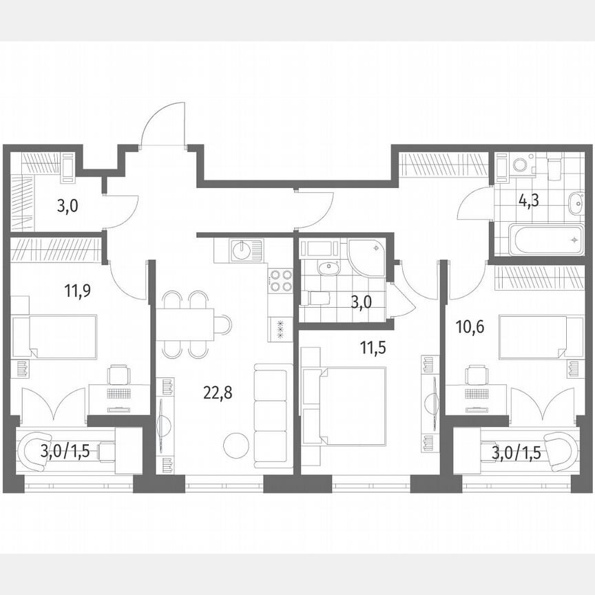 3-к. квартира, 78 м², 4/8 эт.