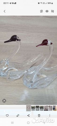 Хрустальные лебеди ваза икорницв 2шт