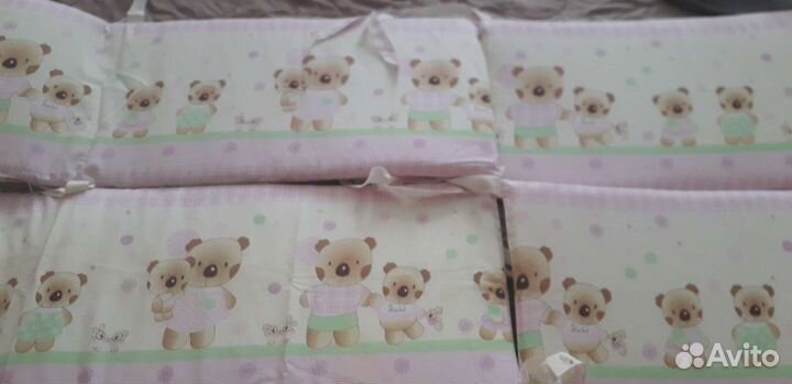Бортики в детскую кроватку+простынь и пододеяльник